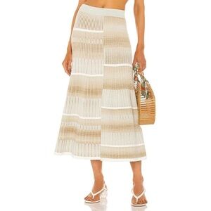 JONATHAN SIMKHAI Neutral Beige Tide Stripe Louise Striped Space Dye Midi Skirt